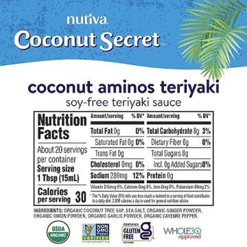 Coconut Secret Coconut Aminos Teriyaki Sauce - 10 fl oz - Low Sodium Soy-Free Teriyaki Alternative, Low Glycemic - Organic, Vegan, Non-GMO, Gluten-Free, Kosher - 20 Servings