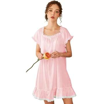 Nanxson Womens' Cotton Nightgown Short Sleeve Sleepwear Vintage Victorian Nightshirt Lounge Dress (M...