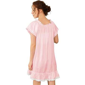 Nanxson Womens' Cotton Nightgown Short Sleeve Sleepwear Vintage Victorian Nightshirt Lounge Dress (Medium, Pink)