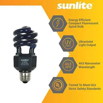 Sunlite 05439-SU CFL Black Light Bulb (BLB), Perfect for Halloween, Spiral Blacklight, 20 Watts, 120 Volts, Medium Base (E26), 463nm, UL Listed, 1 Count (Pack of 1)