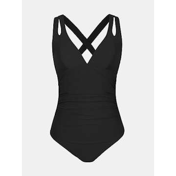CUPSHE Women One Piece Swimsuit Deep V Neck Tummy Control Double Straps M Black