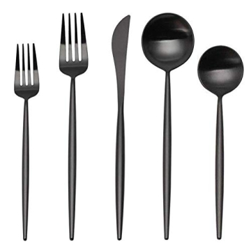 Matte Black Silverware Set, sharecook 20-Piece Stainless Steel Satin Finish Flatware Set Service for...