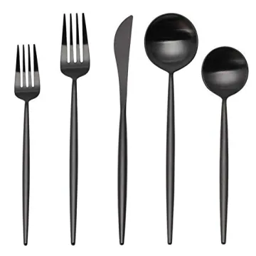 Matte Black Silverware Set, sharecook 20-Piece Stainless Steel Satin Finish Flatware Set Service for...