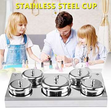 Nail Liquid Container,Nail Art Powder Liquid Cup with Lids, Professional Stainless Steel 5 Pcs Manicure Powder Liquid Set Container Jar Organizer Tray,Nail Art Tools