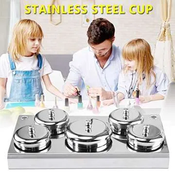 Nail Liquid Container,Nail Art Powder Liquid Cup with Lids, Professional Stainless Steel 5 Pcs Manicure Powder Liquid Set Container Jar Organizer Tray,Nail Art Tools