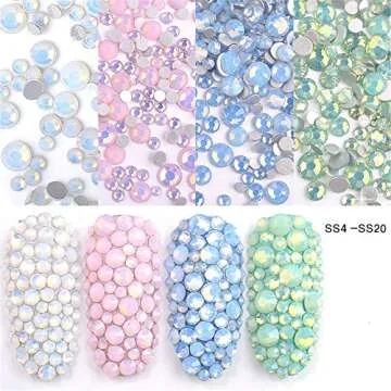 4 Packs Mix Color Opal Crystal Nail Art Rhinestones 3d Charm Glass Flatback Non Hotfix DIY Nail Jewelry Sticker Decorations Multi-size Accessories Manicure