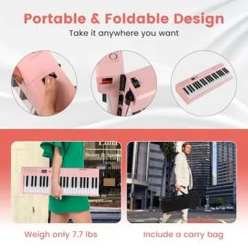 Costzon 88-Key Folding Piano Keyboard, Full-Size Semi-Weighted Electric Piano Digital Piano w/MIDI, Microphone, Music Stand & Carrying Bag, Portable Keyboard Piano for Beginners Teens Adults (Pink)