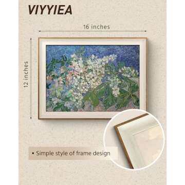 VIYYIEA Framed Canvas Wall Art, Flowers Wall Art for Living Room, Vintage Oil Painting Picture, Van Gogh Home Decor, Bathroom Wall Decor -【Chestnut Branches】-(12"x16")