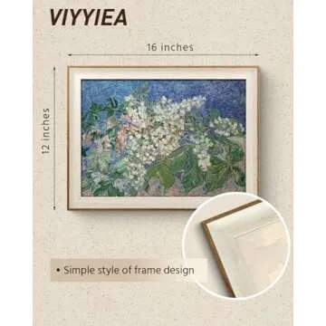 VIYYIEA Framed Canvas Wall Art, Flowers Wall Art for Living Room, Vintage Oil Painting Picture, Van Gogh Home Decor, Bathroom Wall Decor -【Chestnut Branches】-(12"x16")