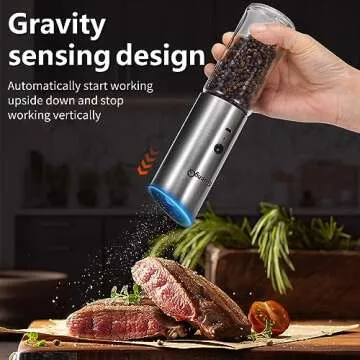 Gravity Electric Salt and Pepper Grinder Set of 2,USB Rechargeable Kitchen Electric Pepper Mill with Adjustable Grinder and LED Light,Tall Glass Salt and Pepper Grinders Refillable