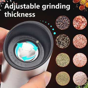 Gravity Electric Salt and Pepper Grinder Set of 2,USB Rechargeable Kitchen Electric Pepper Mill with Adjustable Grinder and LED Light,Tall Glass Salt and Pepper Grinders Refillable