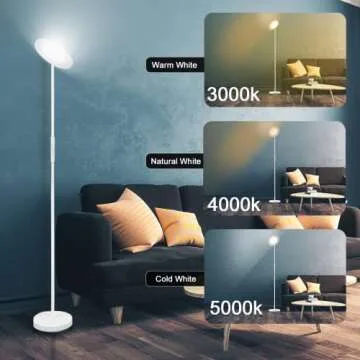 JOOFO Floor Lamp,30W/2400LM Sky LED Modern Torchiere 3 Color Temperatures Super Bright -Tall Standing Pole Light with Remote & Touch Control for Living Room,Bed Room,Office (Pearl White)