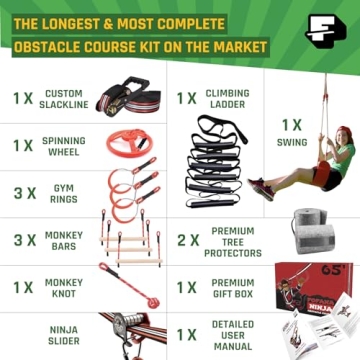 65 FT Ninja Warrior Obstacle Course for Kids Outdoor Fun