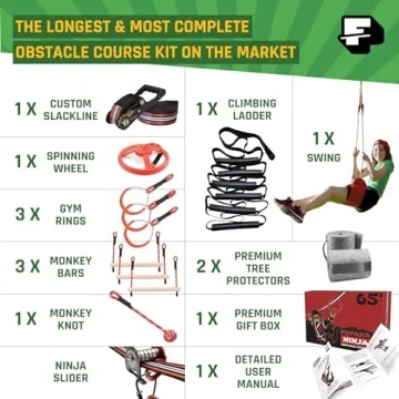 65 FT Ninja Warrior Obstacle Course for Kids Outdoor Fun