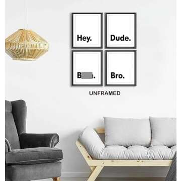 Hey Bro Dude Minimalist Typography Poster Prints for Home Boys Bedroom College Dorm Decor,Black and ...