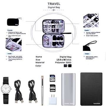 Electronic Organizer, Portable Cord Organizer, Travel Waterproof Electronic Storage Bag, for USB Cab...
