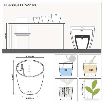 Lechuza 13230 Classico Color 43 Self-Watering Indoor and Outdoor Use, 17" x 16", White Matte Planter
