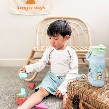 Zak Designs Harmony Bluey Kid Water Bottle for Travel or At Home, 14oz Recycled Stainless Steel is L...