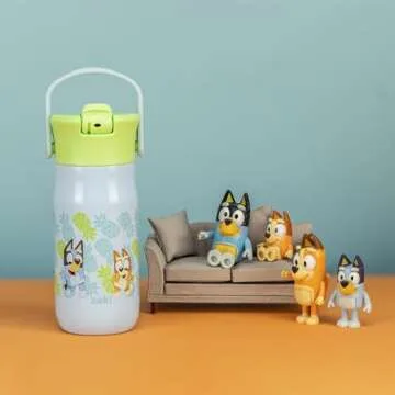 Zak Designs Harmony Bluey Kid Water Bottle for Travel or At Home, 14oz Recycled Stainless Steel is Leak-Proof When Closed and Vacuum Insulated (Bluey, Bingo, Muffin)