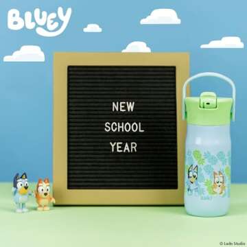 Zak Designs Harmony Bluey Kid Water Bottle for Travel or At Home, 14oz Recycled Stainless Steel is Leak-Proof When Closed and Vacuum Insulated (Bluey, Bingo, Muffin)