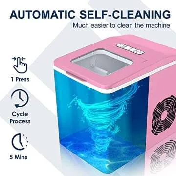 EUHOMY Ice Maker Machine Countertop, 26 lbs/24H, 9 Cubes Ready in 6 Mins, Self-Cleaning Electric Ice Maker Compact Potable Ice Maker with Ice Scoop and Basket. for Home/Kitchen/Camping/RV. (Pink)