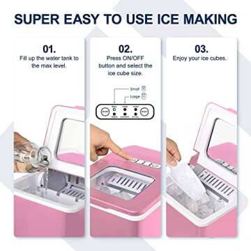 EUHOMY Ice Maker Machine Countertop, 26 lbs/24H, 9 Cubes Ready in 6 Mins, Self-Cleaning Electric Ice Maker Compact Potable Ice Maker with Ice Scoop and Basket. for Home/Kitchen/Camping/RV. (Pink)