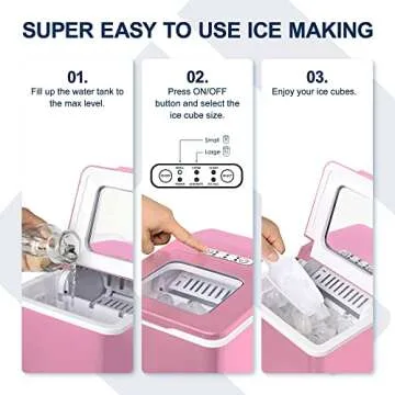 EUHOMY Ice Maker Machine Countertop, 26 lbs/24H, 9 Cubes Ready in 6 Mins, Self-Cleaning Electric Ice Maker Compact Potable Ice Maker with Ice Scoop and Basket. for Home/Kitchen/Camping/RV. (Pink)