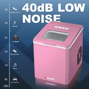 EUHOMY Ice Maker Machine Countertop, 26 lbs/24H, 9 Cubes Ready in 6 Mins, Self-Cleaning Electric Ice Maker Compact Potable Ice Maker with Ice Scoop and Basket. for Home/Kitchen/Camping/RV. (Pink)