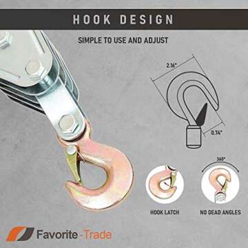 Favorite-Trade Poly Rope Hoist Pulley Block, 4000 LB 2 Ton 65 Feet of 3/8 “, 7:1 Lifting Power, Pu...