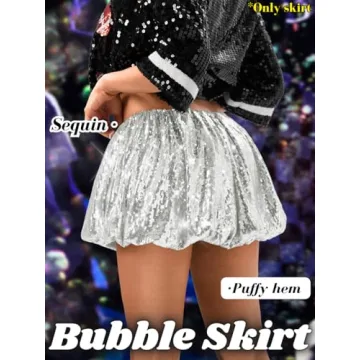Shiny ChiaoLezhee Sequin Bubble Mini Skirt for Women