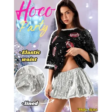 Shiny ChiaoLezhee Sequin Bubble Mini Skirt for Women
