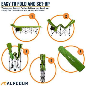 Alpcour Folding Camping Cot – Deluxe Collapsible Single Person Bed in a Bag w/Pillow for Indoor & Outdoor Use – Ultra Lightweight, Comfortable, Heavy Duty Design Holds Adults & Kids Up to 300 Lbs