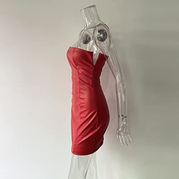 Sexy Red PU Leather Strapless Mini Dress for Women