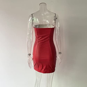 Sexy Red PU Leather Strapless Mini Dress for Women