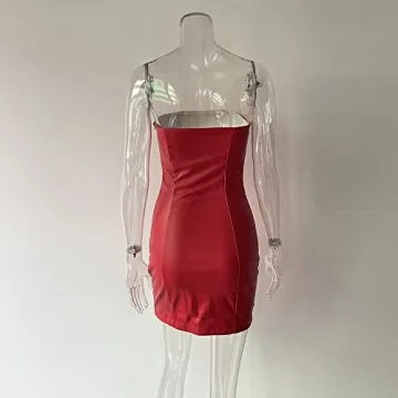 Sexy Red PU Leather Strapless Mini Dress for Women