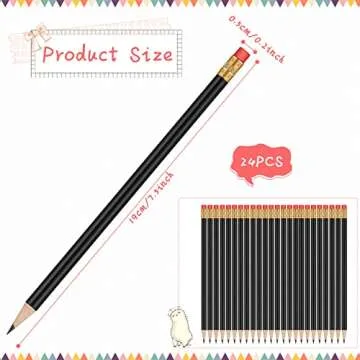 24 Round Pencils HB Graphite with Eraser for School