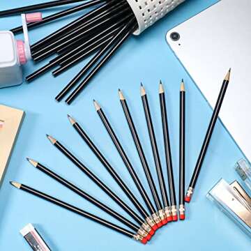 24 Pieces Round Pencils HB Graphite Pencils Wood Pencils with Eraser Cute Pencil Pack for School Drawing Sketching Wedding Office Supplies(Black)