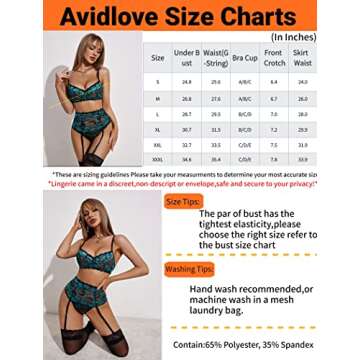 Avidlove Lingerie Set For Women Garter Lingerie Bra Panty Set 3 Piece High Waist Lingerie(Green Blue,L)