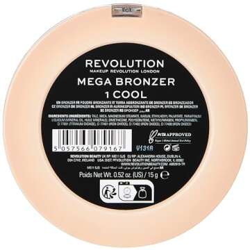 Makeup Revolution Mega Bronzer Powder, Matte Finish, For Light To Deep Skin Tones, Vegan & Cruelty Free, Cool, 0.52 oz/15g