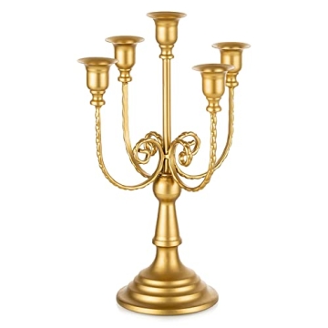 Romadedi Candelabra Gold Candle Holders - 5 Arm 11.8" Wedding Candlestick Holder for Theme Party Tab...