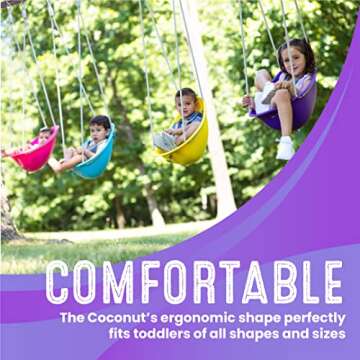 Swurfer Coconut Toddler Swing – Comfy Baby Swing Outdoor, 3- Point Adjustable Safety Harness, Secure, Safe Quick Click Locking System, Blister-Free Rope, Easy Installation, Ages 9 M and Up, Plp Purple