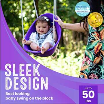 Swurfer Coconut Toddler Swing – Comfy Baby Swing Outdoor, 3- Point Adjustable Safety Harness, Secure, Safe Quick Click Locking System, Blister-Free Rope, Easy Installation, Ages 9 M and Up, Plp Purple