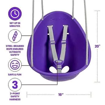 Swurfer Coconut Toddler Swing – Comfy Baby Swing Outdoor, 3- Point Adjustable Safety Harness, Secure, Safe Quick Click Locking System, Blister-Free Rope, Easy Installation, Ages 9 M and Up, Plp Purple