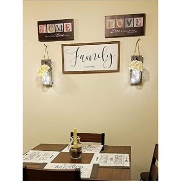HOMKO Decorative Mason Jar Wall Decor - Rustic Wall Sconces with 6-Hour Timer LED Fairy Lights and Flowers - Farmhouse Home Decor (Set of 2)