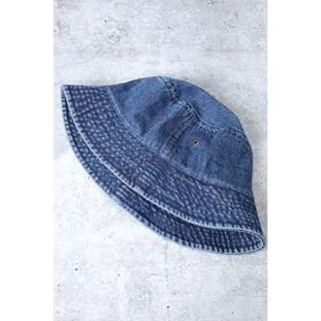MIRMARU Vintage 100% Cotton Canvas Denim Bucket Hat - Casual Outdoor Fishing Hiking Safari Boonie Hat.(NH-1530-DARK Blue-SM)