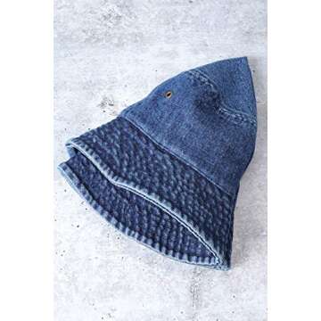 MIRMARU Vintage 100% Cotton Canvas Denim Bucket Hat - Casual Outdoor Fishing Hiking Safari Boonie Hat.(NH-1530-DARK Blue-SM)