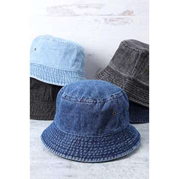 MIRMARU Vintage 100% Cotton Canvas Denim Bucket Hat - Casual Outdoor Fishing Hiking Safari Boonie Hat.(NH-1530-DARK Blue-SM)
