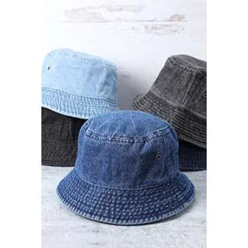 MIRMARU Vintage 100% Cotton Canvas Denim Bucket Hat - Casual Outdoor Fishing Hiking Safari Boonie Hat.(NH-1530-DARK Blue-SM)