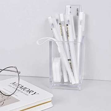 Cedilis 4 Pack Acrylic Pen Holder, Large Thick Clear Makeup Brush Holder, Modern Design Desktop Pencil Cup Stationery Organizer for School Home, Office Desk Accessory