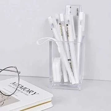 Cedilis 4 Pack Acrylic Pen Holder, Large Thick Clear Makeup Brush Holder, Modern Design Desktop Pencil Cup Stationery Organizer for School Home, Office Desk Accessory